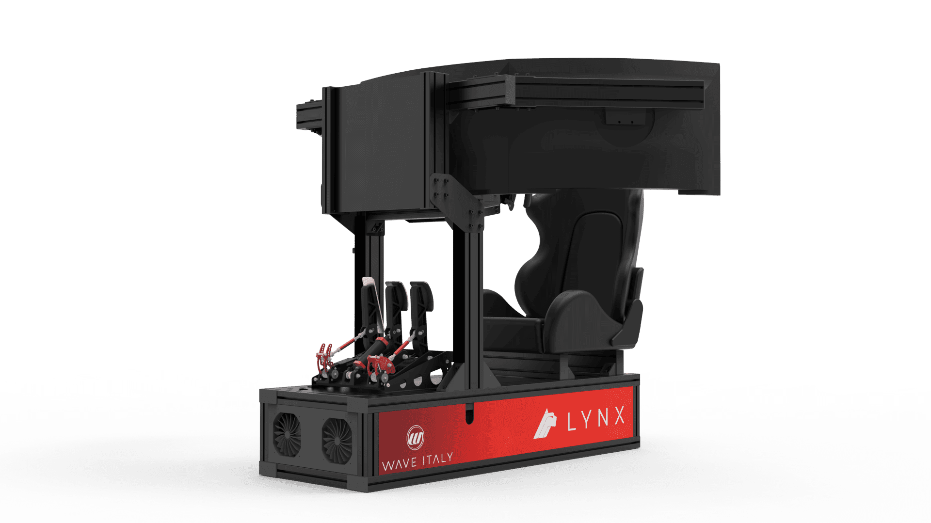 Render di un simulatore Wave Italy Lynx triplo schermo