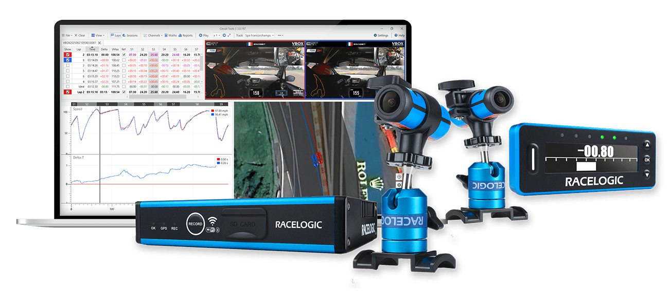 VBOX HD2 cameras, OLED display, and Circuit Tools kit